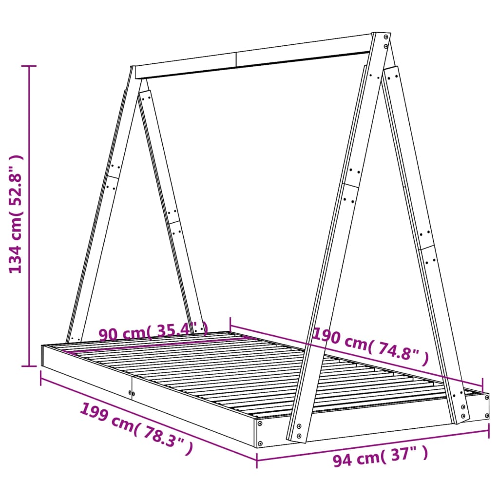 Estructura de cama infantil 90x190 cm pino macizo negro