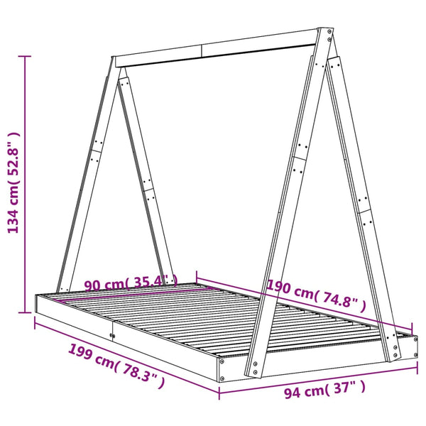 Children's bed frame 90x190 cm black solid pine