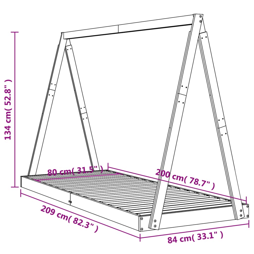 Estructura de cama infantil 80x200 cm pino macizo blanco