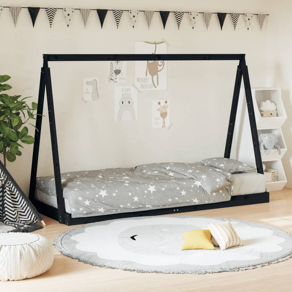 Estrutura de cama infantil 80x200 cm pinho maciço preto