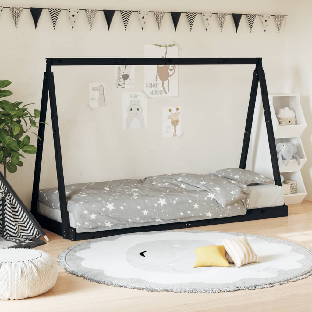 Estructura de cama infantil de pino macizo negro 80x200 cm