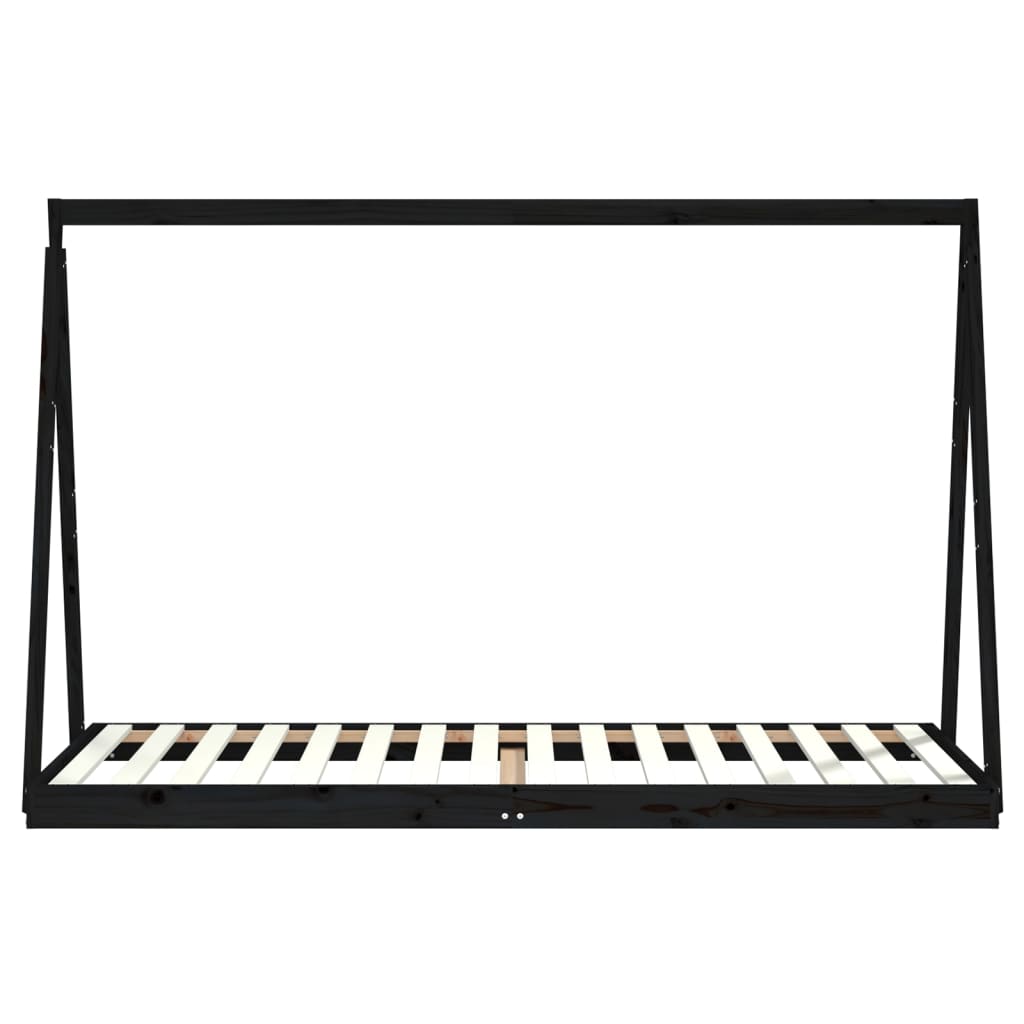 Children's bed frame 90x200 cm black solid pine