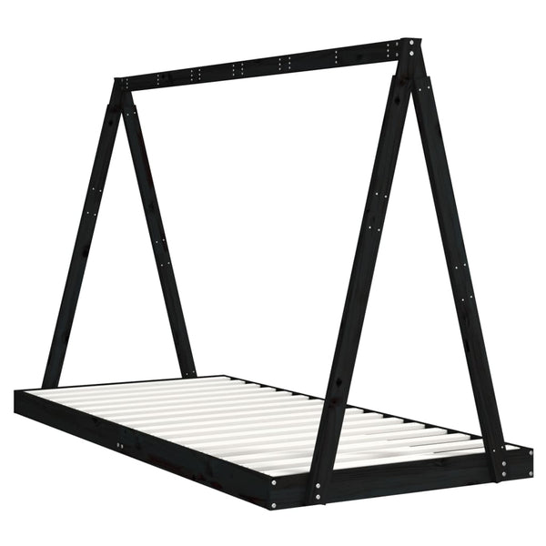 Estructura de cama infantil 90x200 cm pino macizo negro