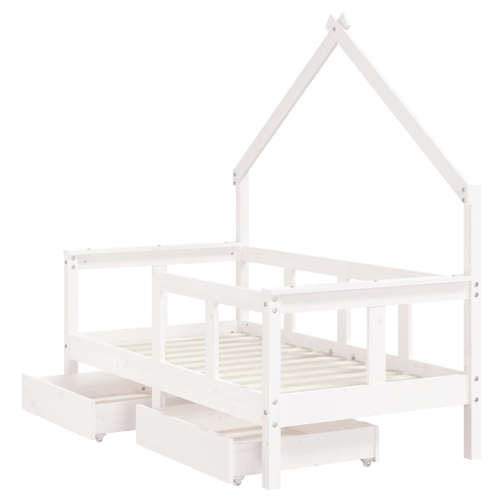 Estrutura cama infantil c/ gavetas 70x140cm pinho maciço branco