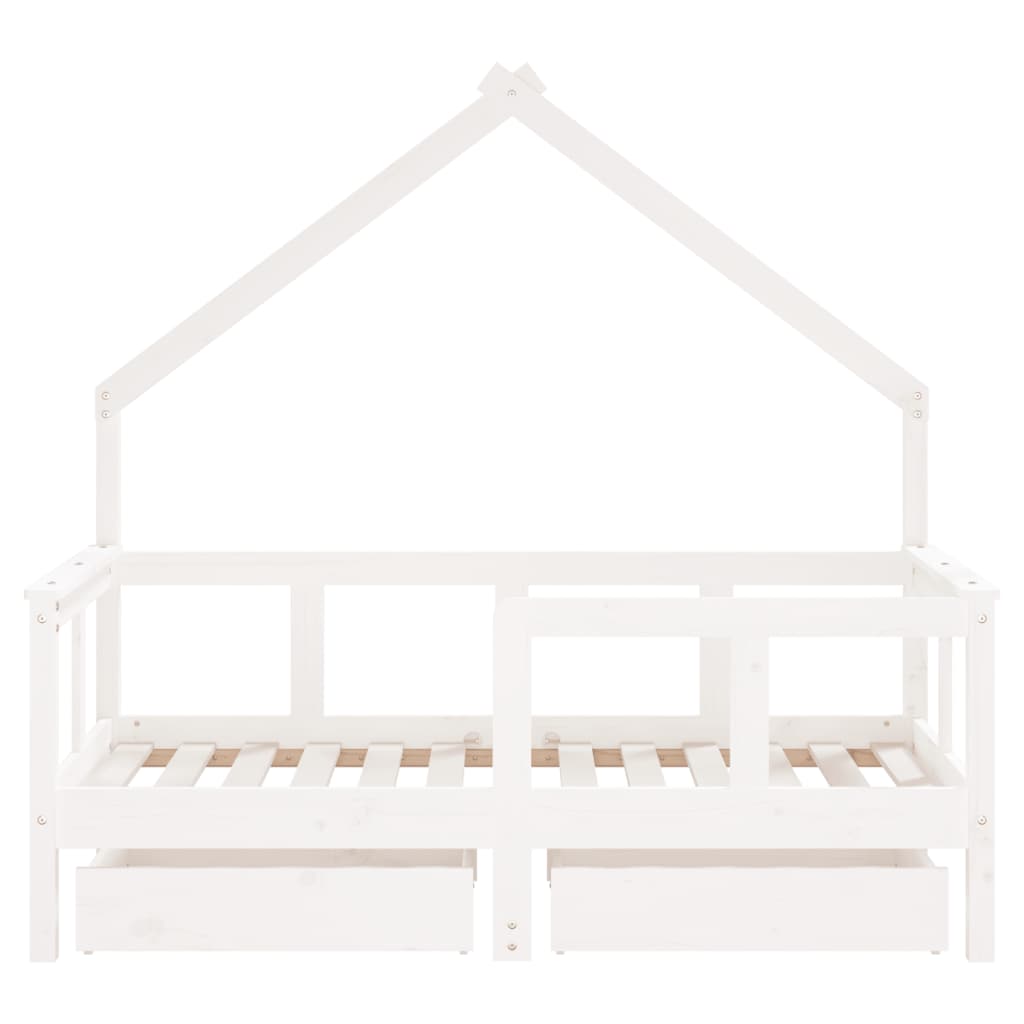 Children's bed frame with drawers 70x140cm solid pine white