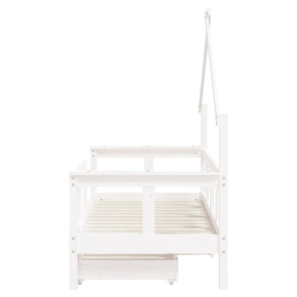 Children's bed frame with drawers 70x140cm solid pine white