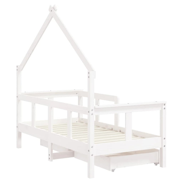 Children's bed frame with drawers 70x140cm solid pine white