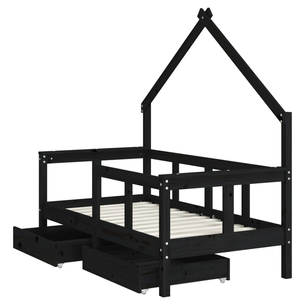 Estructura de cama infantil con cajones 70x140 cm pino macizo negro
