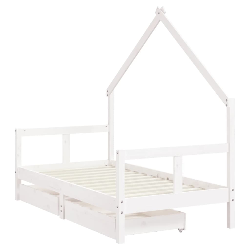 Children's bed frame with drawers 80x160cm solid pine white