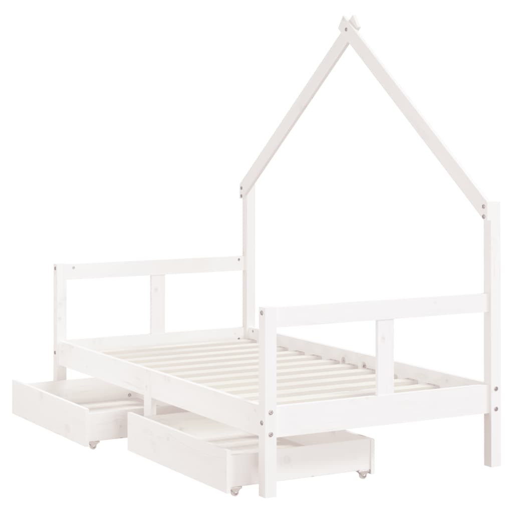 Children's bed frame with drawers 80x160cm solid pine white