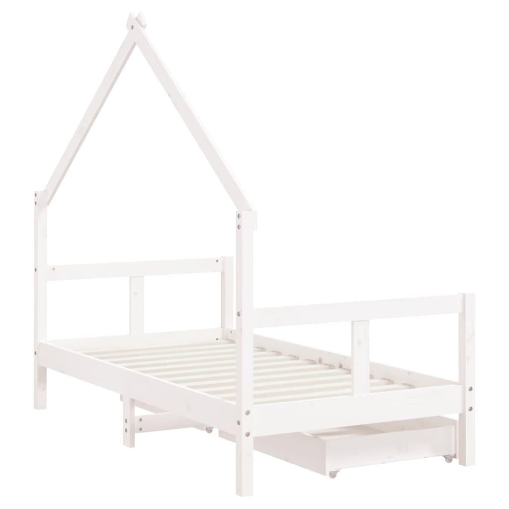 Estrutura cama infantil c/ gavetas 80x160cm pinho maciço branco