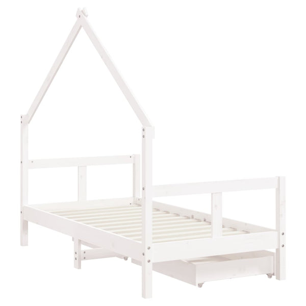 Children's bed frame with drawers 80x160cm solid pine white