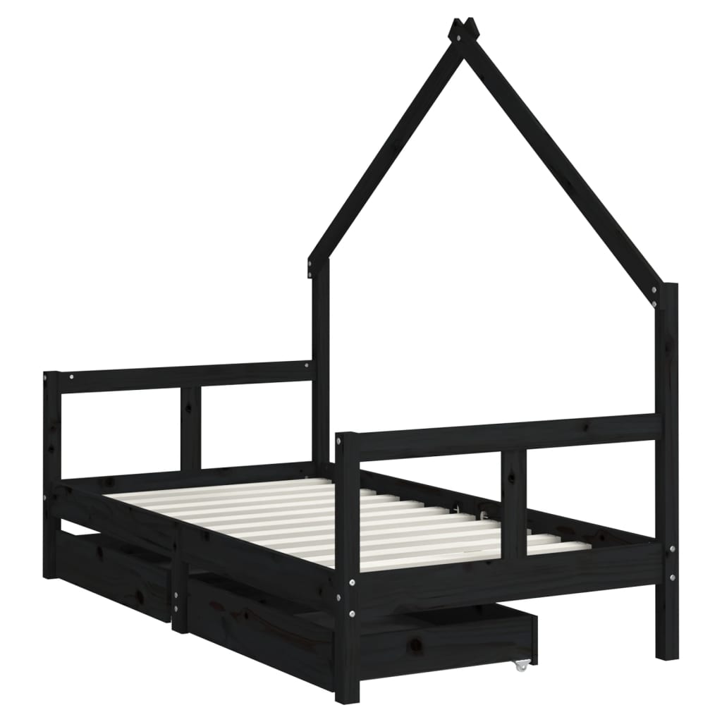 Estructura de cama infantil con cajones 80x160 cm pino macizo negro