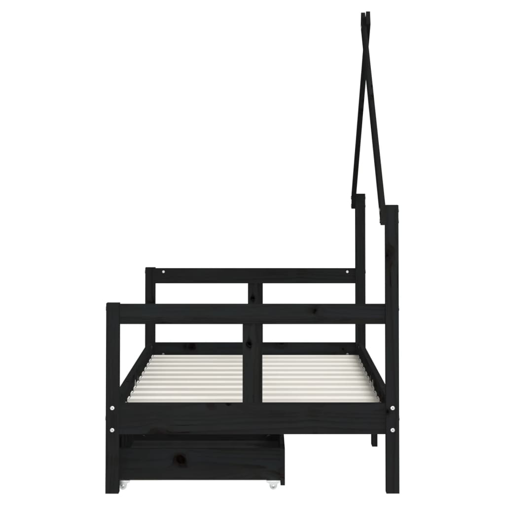 Estructura de cama infantil con cajones 80x160 cm pino macizo negro