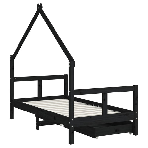 Estructura de cama infantil con cajones 80x160 cm pino macizo negro