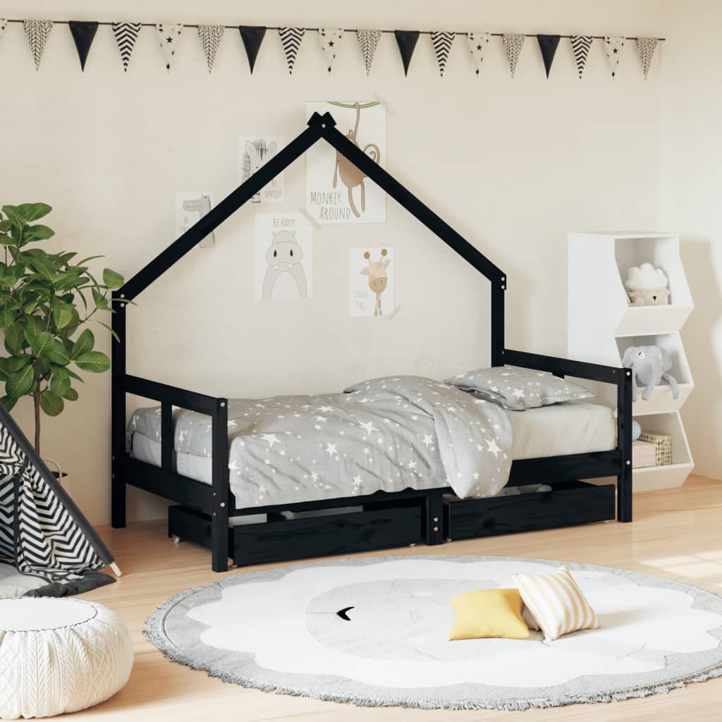 Estructura de cama infantil con cajones 80x160 cm pino macizo negro