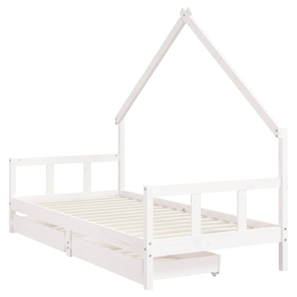 Children's bed frame with drawers 90x190cm solid pine white