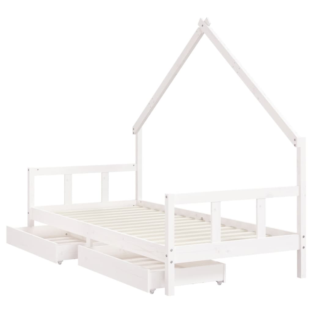 Children's bed frame with drawers 90x190cm solid pine white