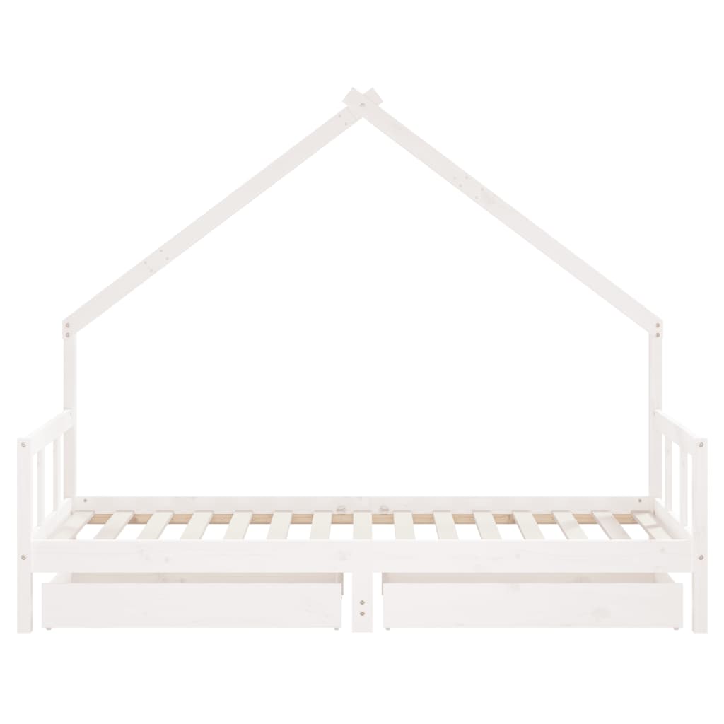 Children's bed frame with drawers 90x190cm solid pine white