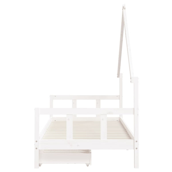 Children's bed frame with drawers 90x190cm solid pine white