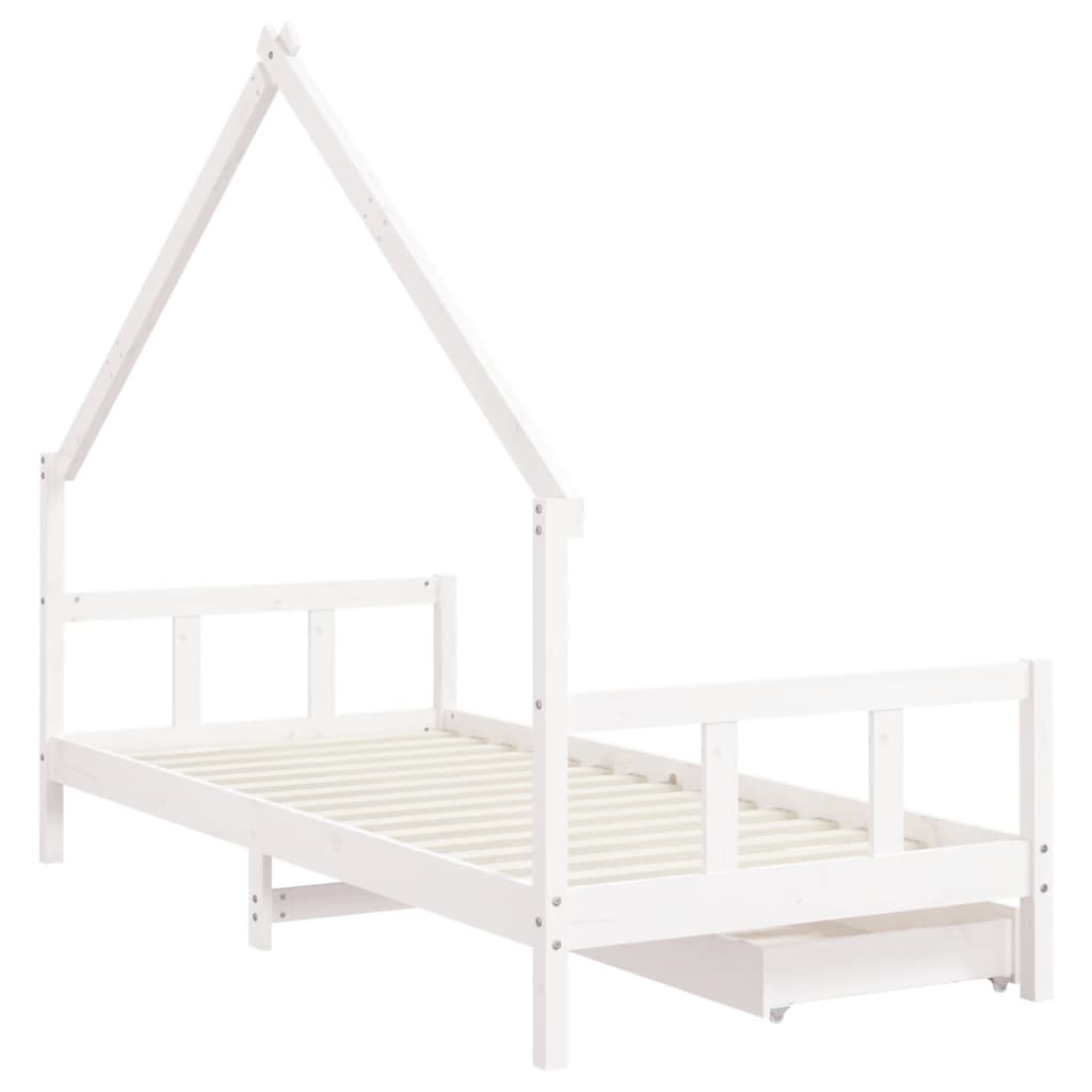 Children's bed frame with drawers 90x190cm solid pine white