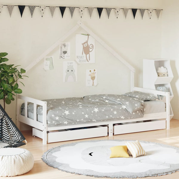 Estrutura cama infantil c/ gavetas 90x190cm pinho maciço branco