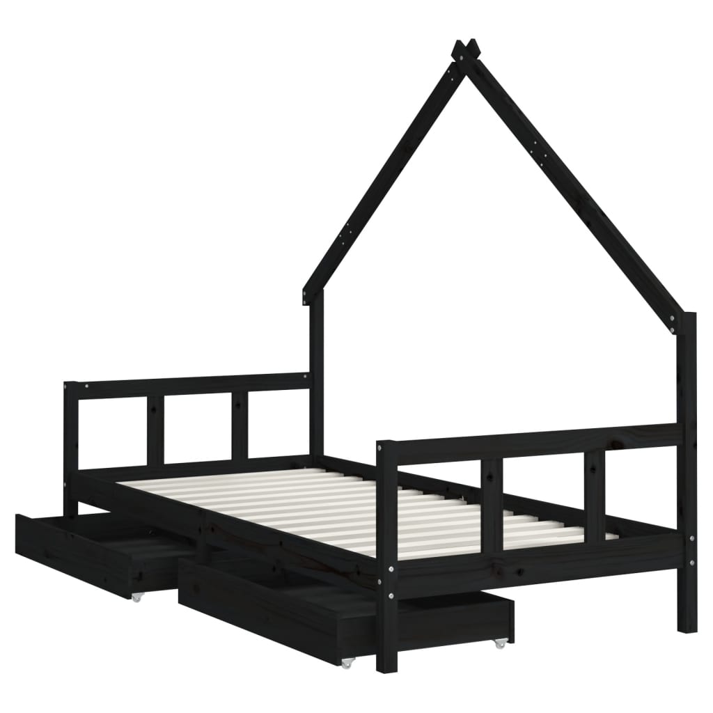 Estructura de cama infantil con cajones 90x190 cm pino macizo negro