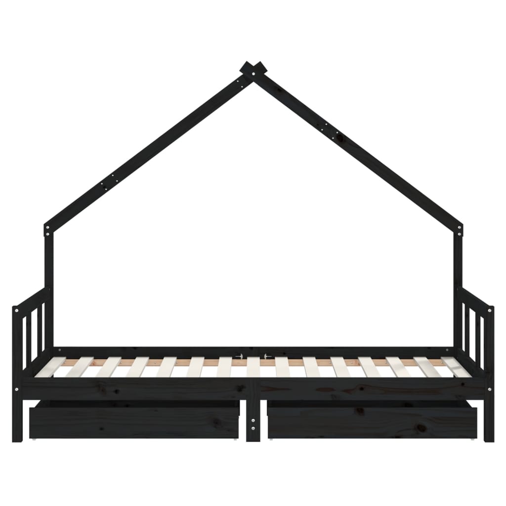 Estructura de cama infantil con cajones 90x190 cm pino macizo negro