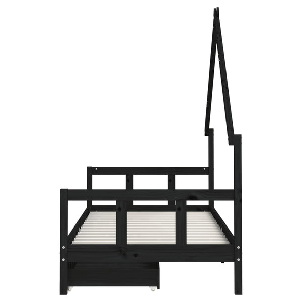 Estructura de cama infantil con cajones 90x190 cm pino macizo negro