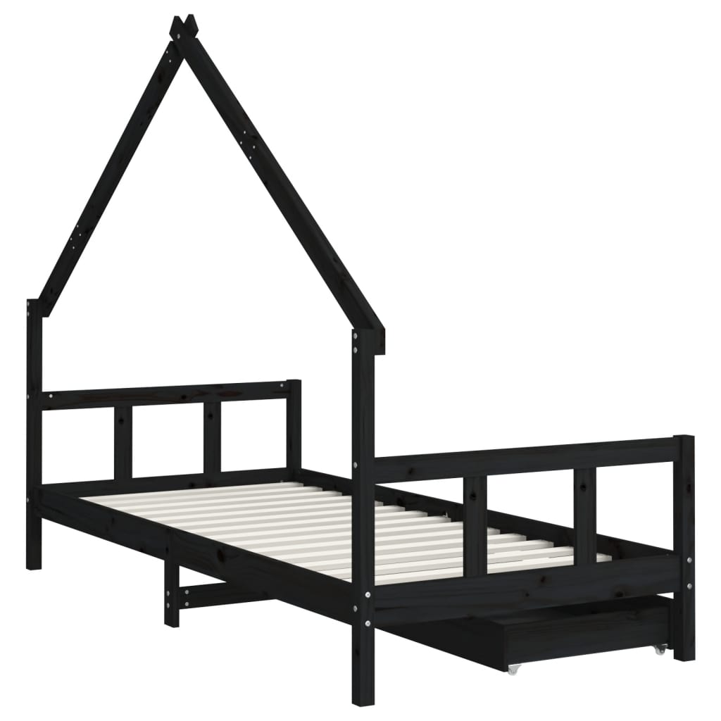 Children's bed frame with drawers 90x190 cm black solid pine