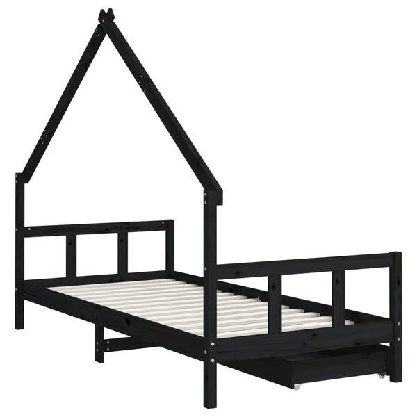 Estrutura cama infantil c/ gavetas 90x190 cm pinho maciço preto