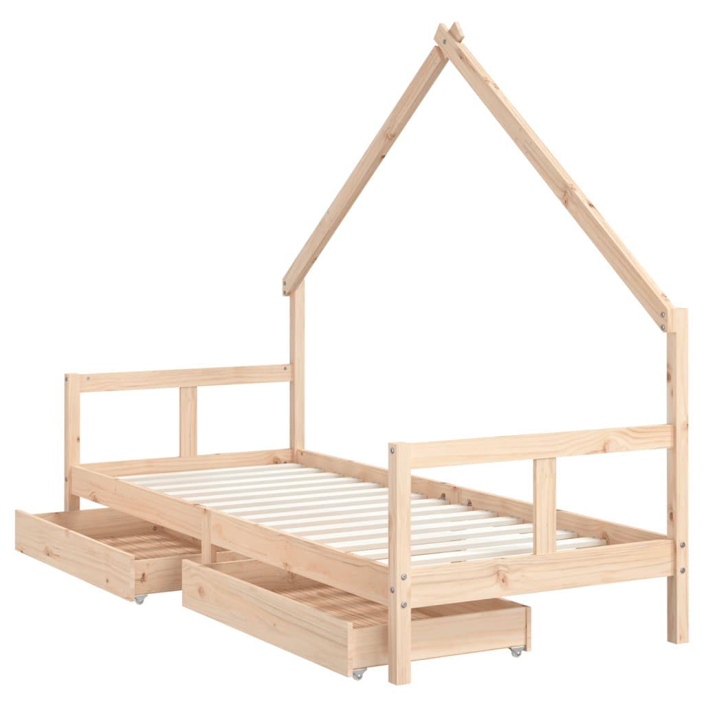 Children's bed frame with drawers 80x200 cm solid pine