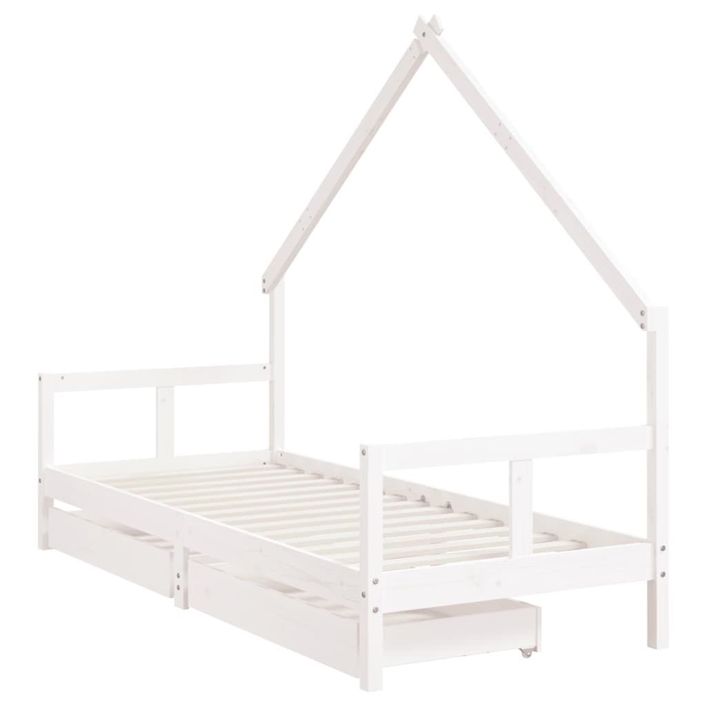 Estrutura cama infantil c/ gavetas 80x200cm pinho maciço branco