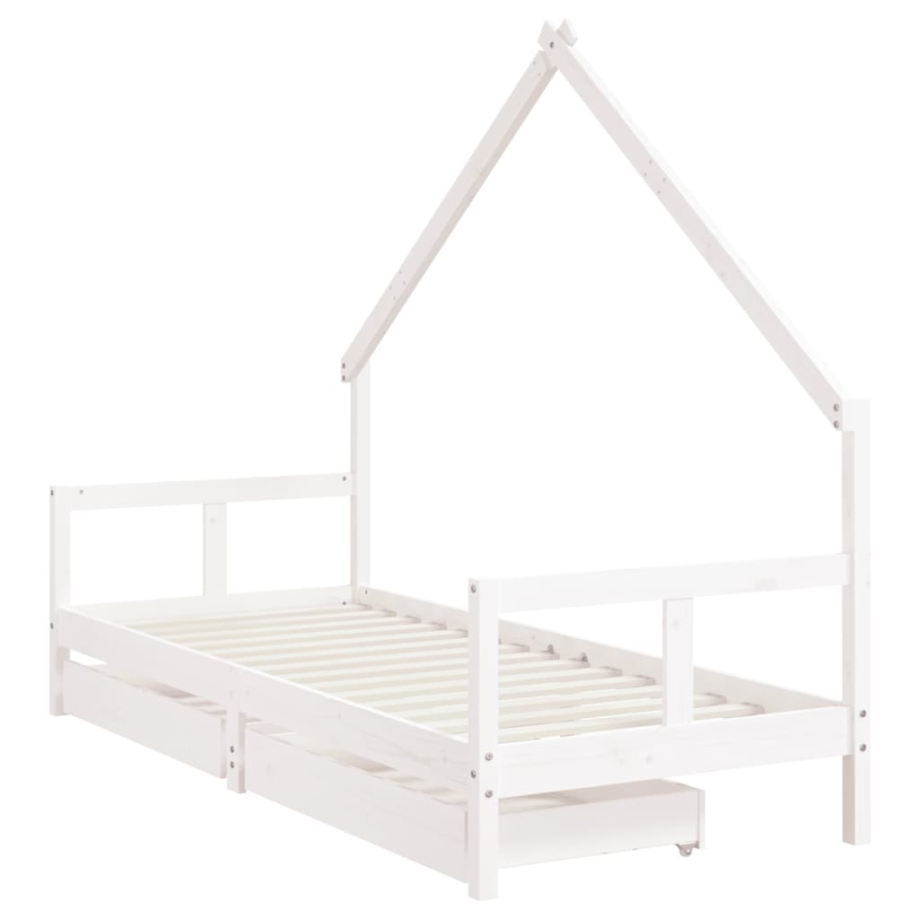 Children's bed frame with drawers 80x200cm white solid pine