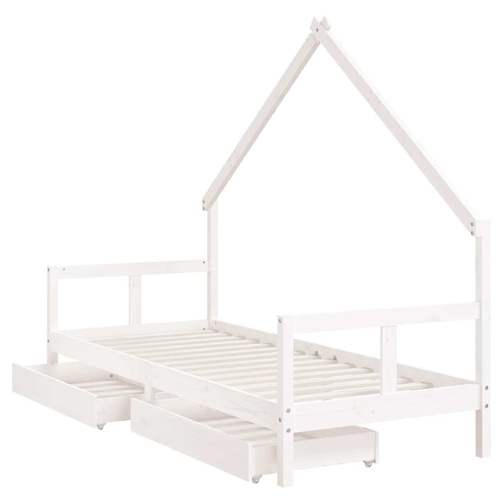 Children's bed frame with drawers 80x200cm white solid pine