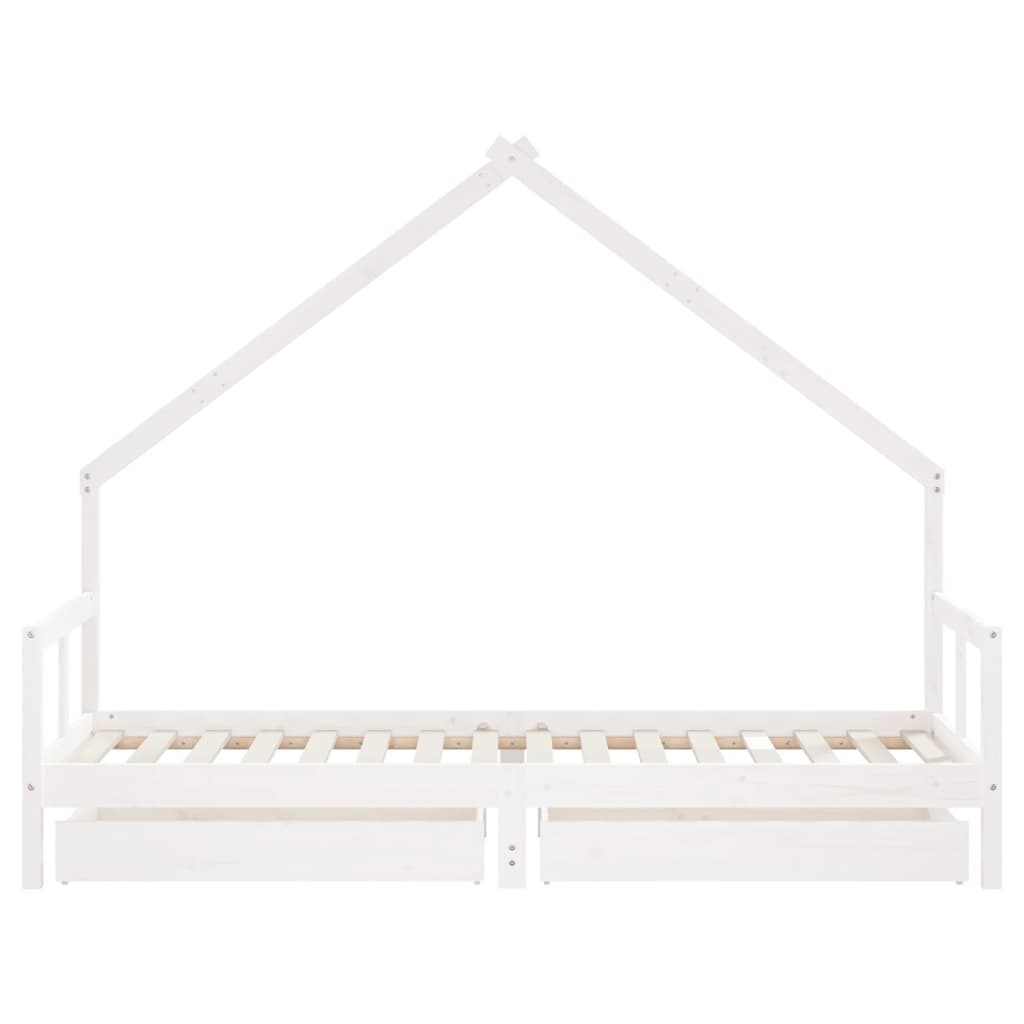 Children's bed frame with drawers 80x200cm white solid pine