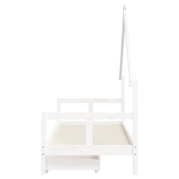 Children's bed frame with drawers 80x200cm white solid pine