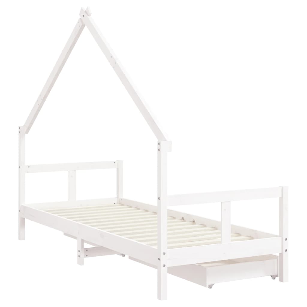 Children's bed frame with drawers 80x200cm white solid pine