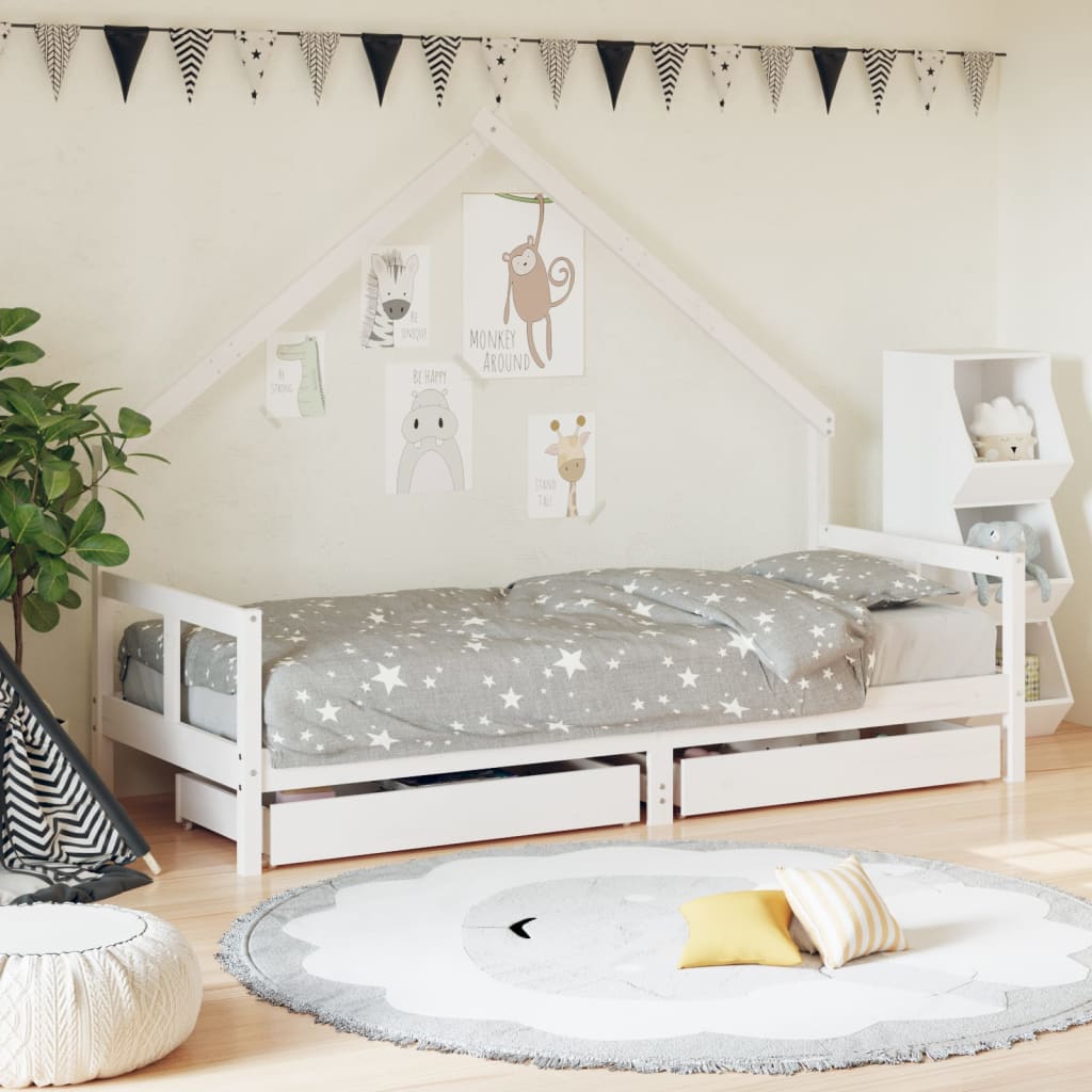 Estrutura cama infantil c/ gavetas 80x200cm pinho maciço branco