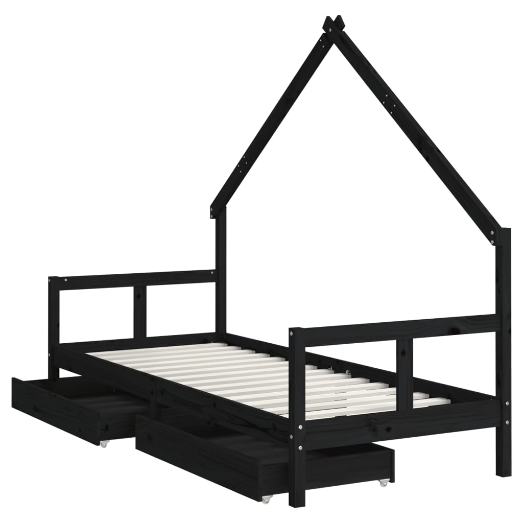 Estructura de cama infantil con cajones 80x200cm pino macizo negro
