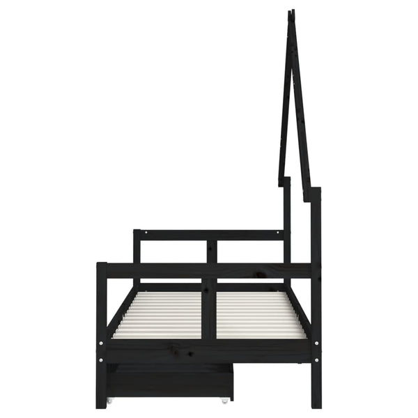 Estructura de cama infantil con cajones 80x200cm pino macizo negro