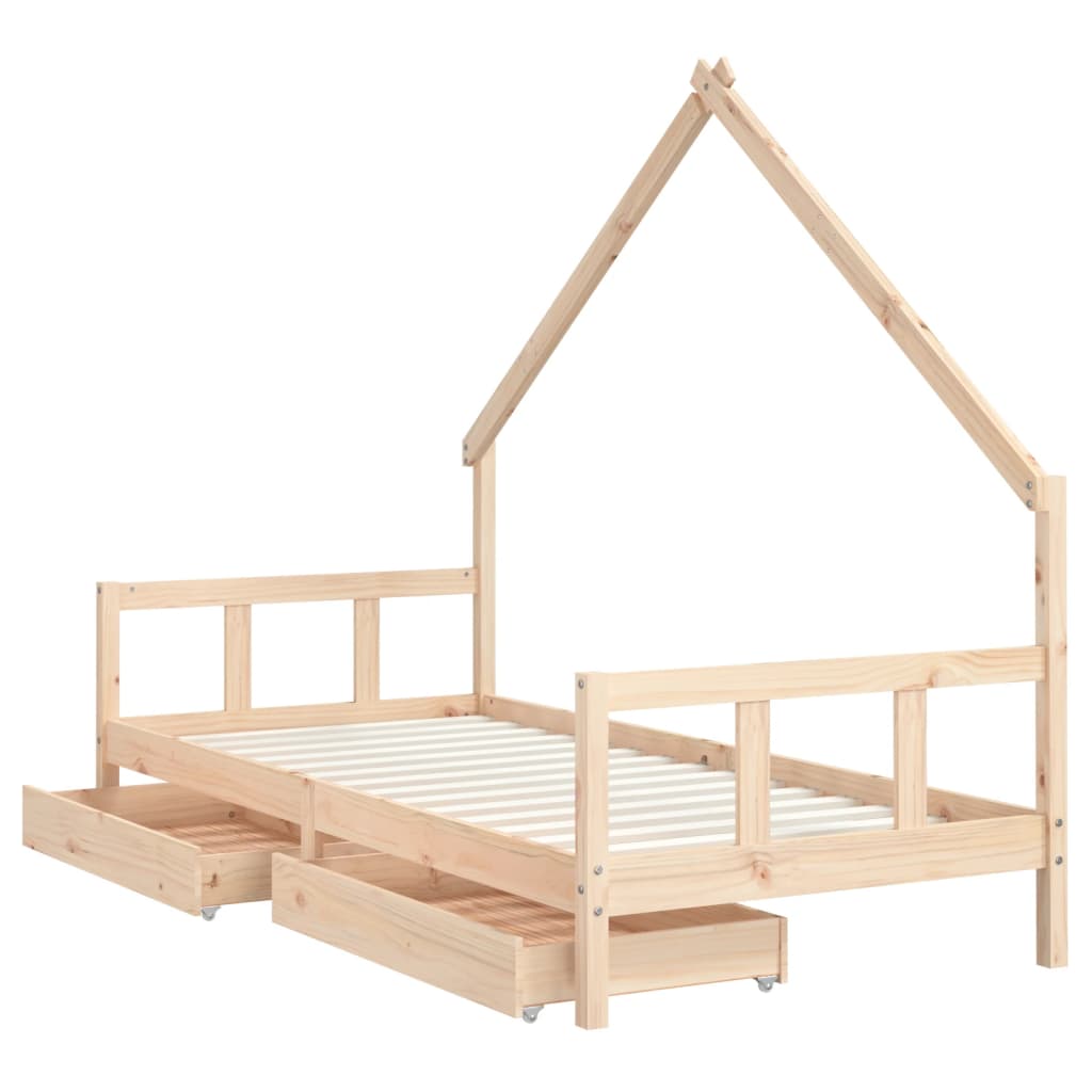 Children's bed frame with drawers 90x200 cm solid pine