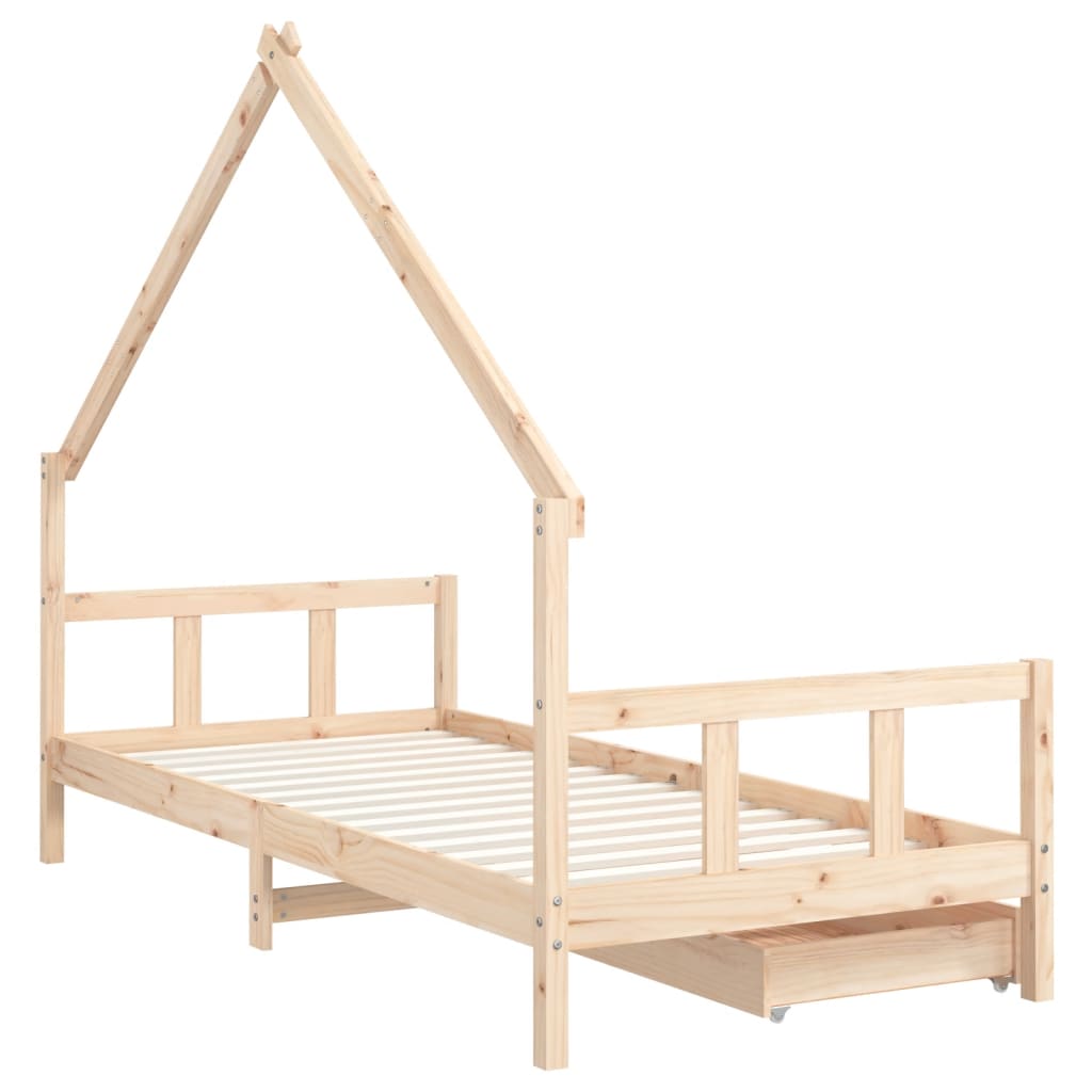 Children's bed frame with drawers 90x200 cm solid pine