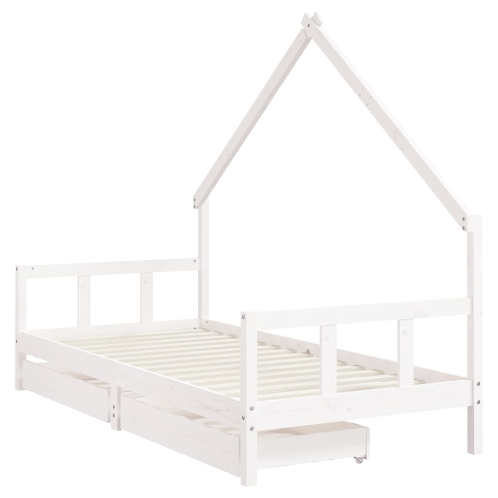 Children's bed frame with drawers 90x200cm solid pine white