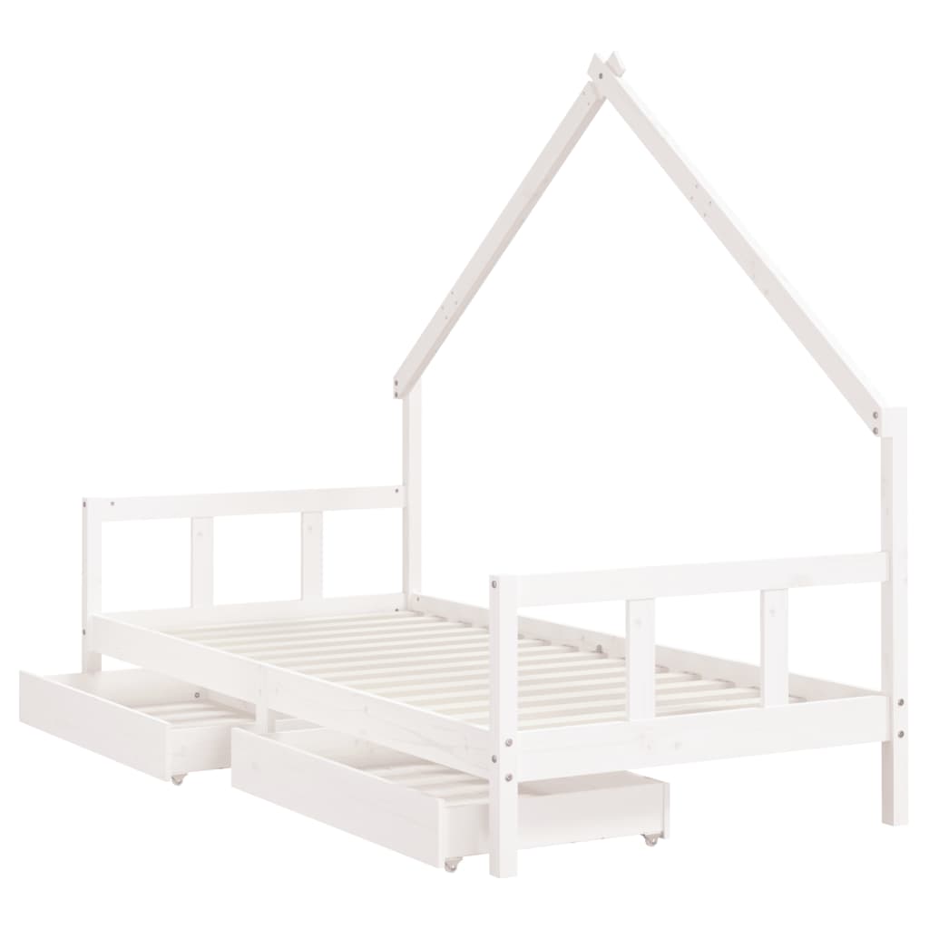 Children's bed frame with drawers 90x200cm solid pine white