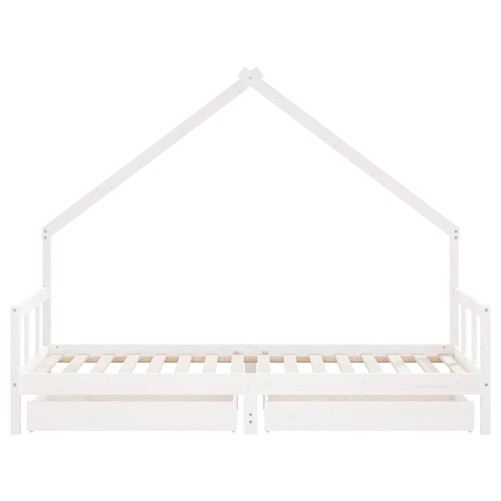 Children's bed frame with drawers 90x200cm solid pine white