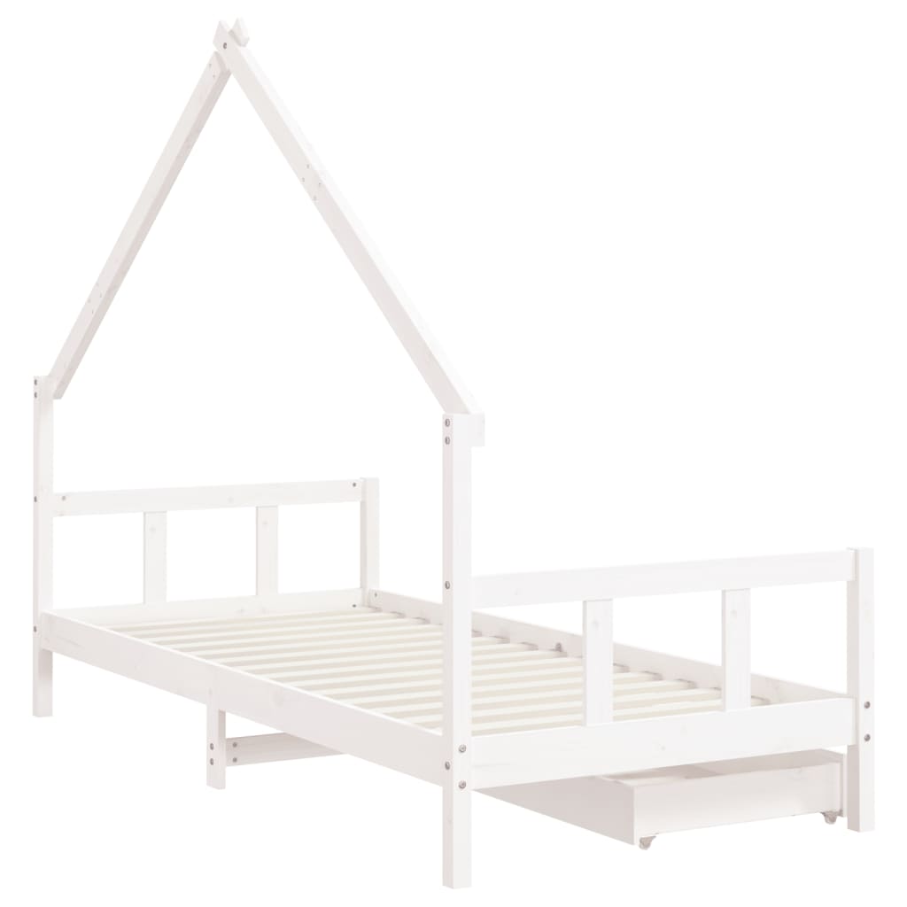 Children's bed frame with drawers 90x200cm solid pine white