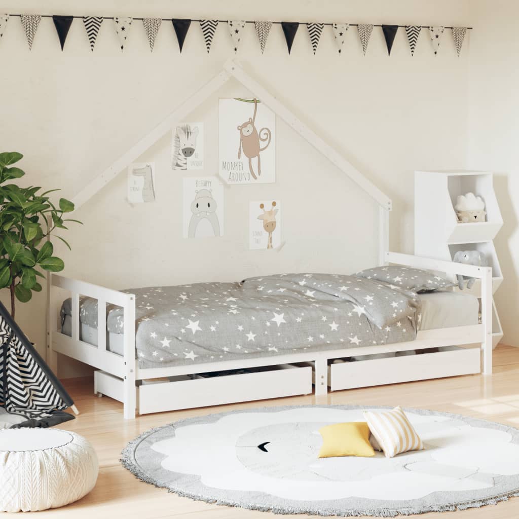 Estructura de cama infantil con cajones 90x200 cm pino macizo blanco