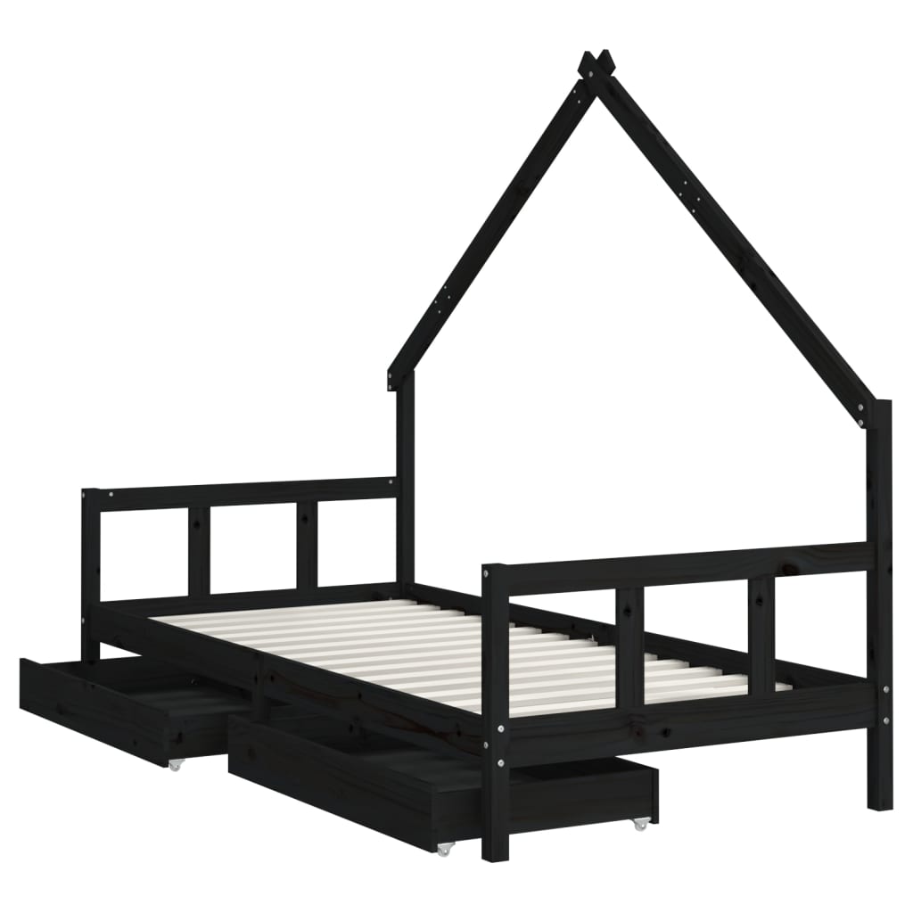 Estructura de cama infantil con cajones 90x200 cm pino macizo negro