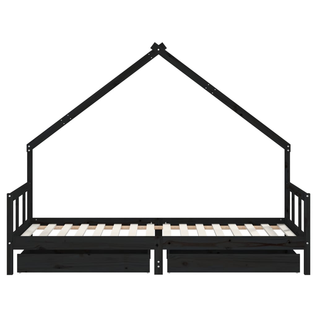 Estructura de cama infantil con cajones 90x200 cm pino macizo negro